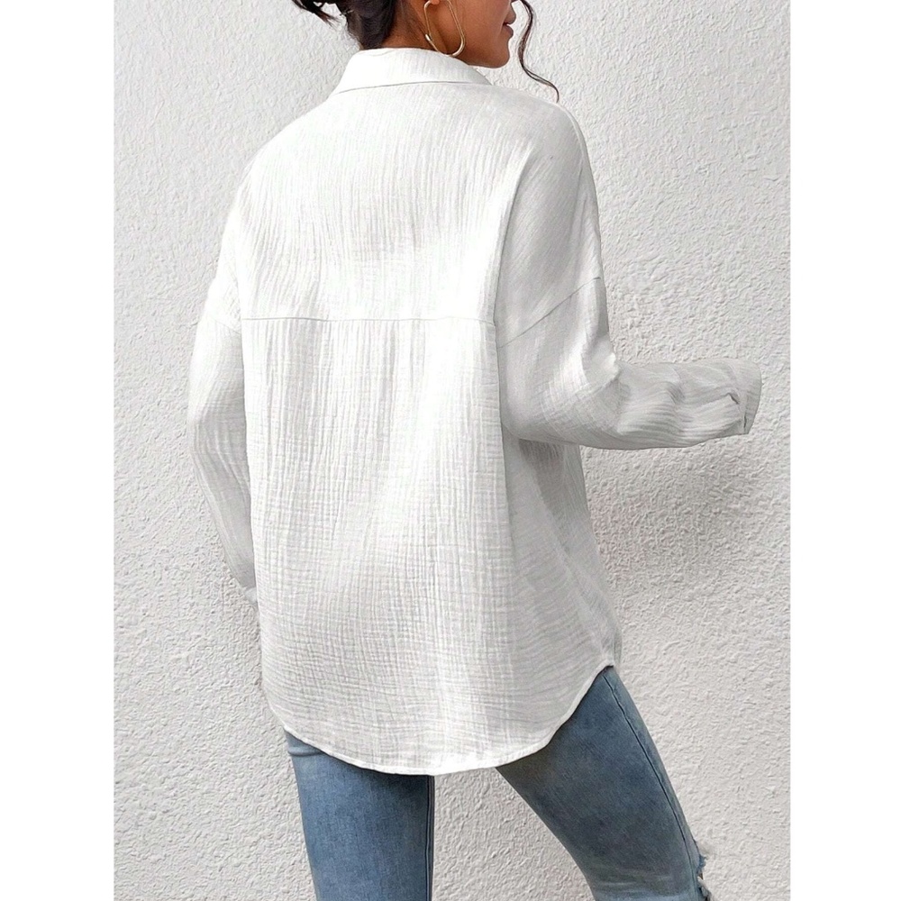 Cotton White Casual Shirt  Button Down Up Long Sleeve - Picture 2 of 16